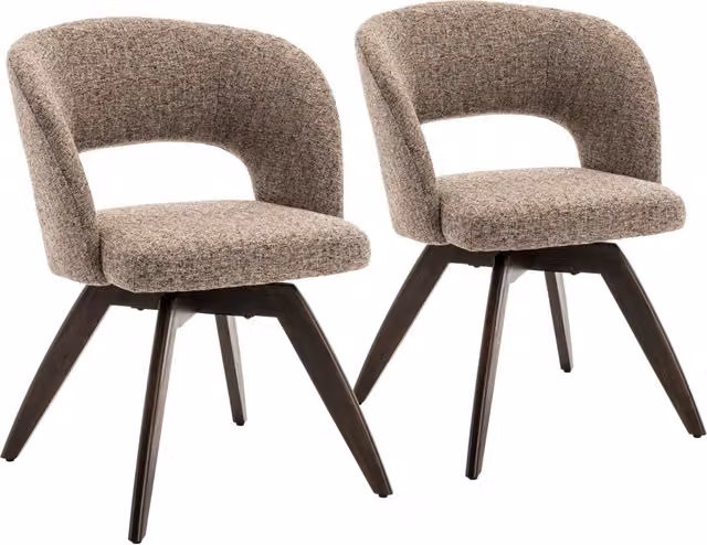 Set di 2 sedie HOLLY Happy Garden in legno di faggio color noce e tessuto chiné taupe beige per sala da pranzo e cucina – 1