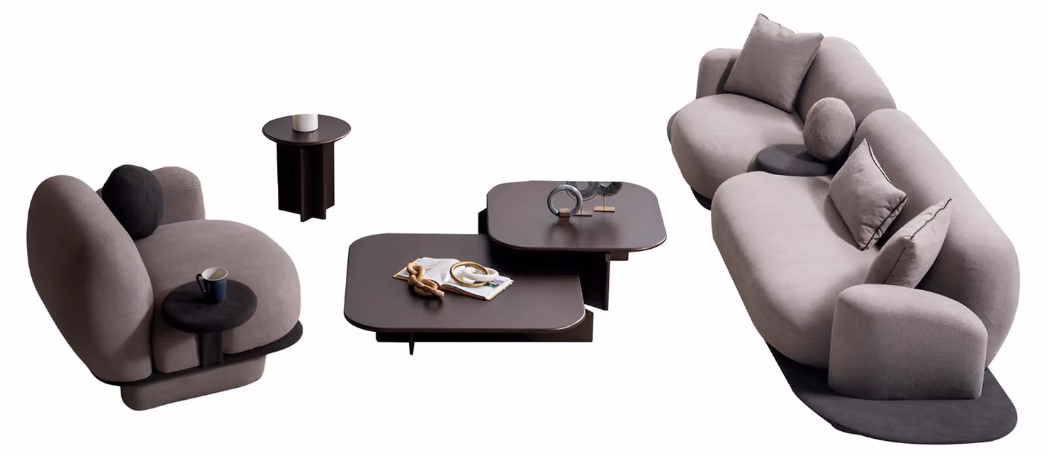 Moderne Graue Polstergarnitur Textilcouch Sitzsessel Couchtische