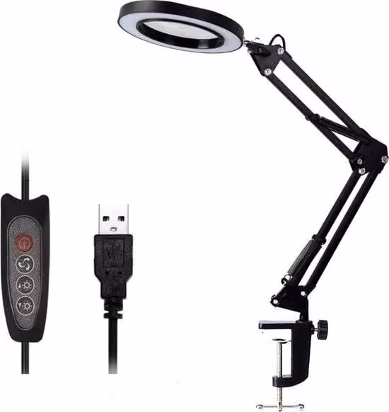 Lampada a LED con lente d'ingrandimento - Lampada da tavolo con illuminazione a LED - Specchio ingranditore con supporto da tavolo