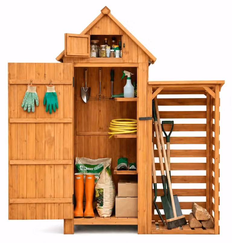 Capannoni da giardino in legno - Capannoni per attrezzi - Deposito per legna da ardere - Legno di abete resistente all'acqua - Tetto a falda unica - 77 x 54,2 x 179 cm - Colore naturale