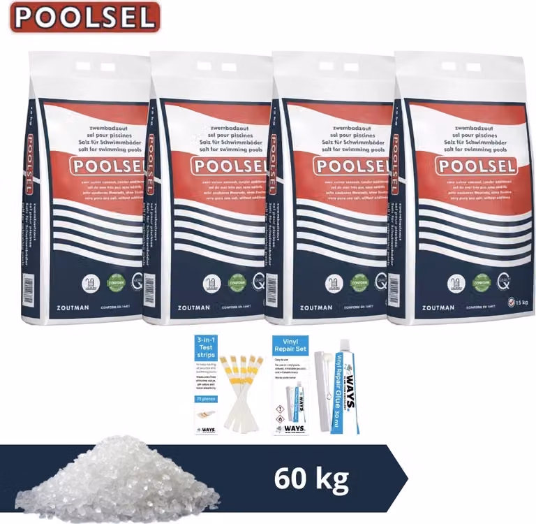 per piscine - Adatto per impianti ad acqua salata - 60 kg & spazzola WAYS