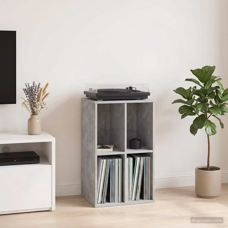 vidaXL Mobile porta vinili moderno in MDF Grigio Cemento L: 44,5 cm, P: 36,5 cm, H: 74,5 cm