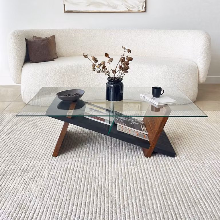 Skye Decor, Livello - Nero, Castagna, Tavolino, Nero, 100% vetro temperato, 105 x 65 x 31 cm