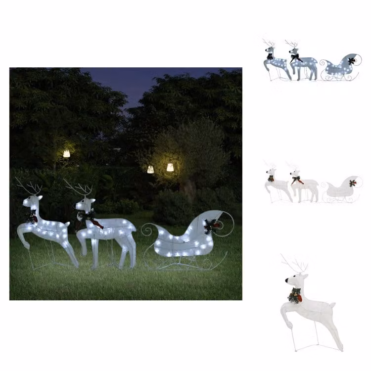 vidaXL Renna con slitta Decorazione natalizia 60 LED Bianco esterno - Illuminazione natalizia
