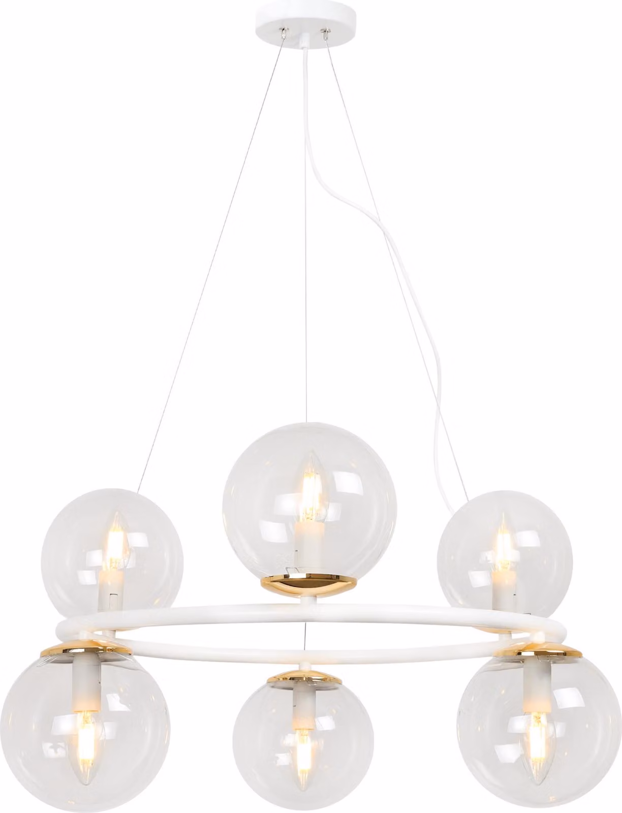 Lampada a sospensione Aura bianco-oro 6 luci vetro beige E14