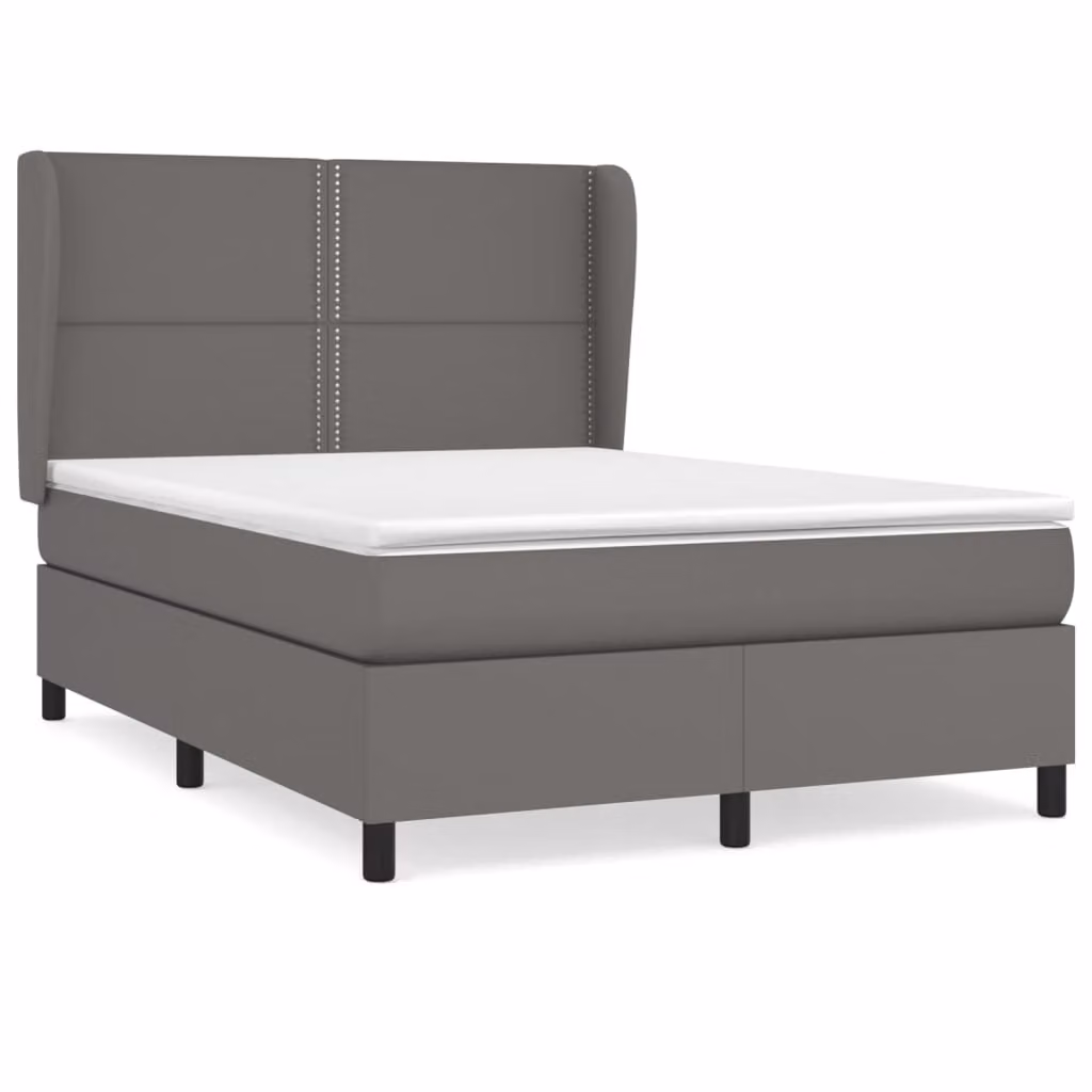 Giroletto a Molle con Materasso Grigio 140x200 cm in Pelle finta