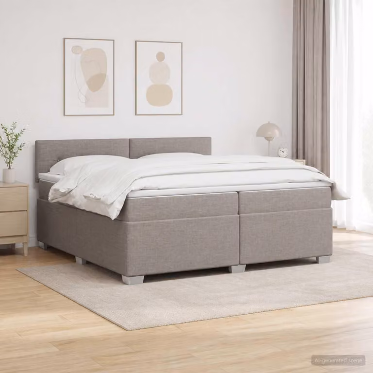 Letto a molle insacchettate "Maison Exclusive" con materasso e illuminazione LED, color taupe, dimensioni 200 x 200 cm, rivestito in tessuto