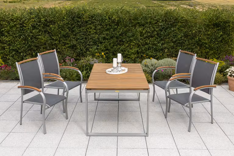 Set di mobili da giardino Merxx "Siena" 5 pezzi - Struttura in alluminio con rivestimento in tessuto nero e legno di acacia - 50231-219