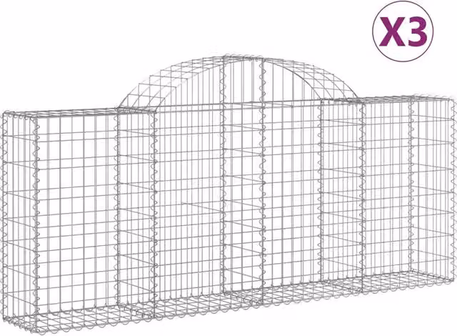 Cesti Gabbioni ad Arco 3 pz 200x30x80/100 cm Ferro Zincato