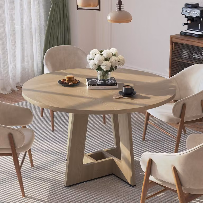 Tavolo rotondo da pranzo, diametro 120 cm, effetto legno di quercia, adatto per 4-6 persone, stabile e facile da montare