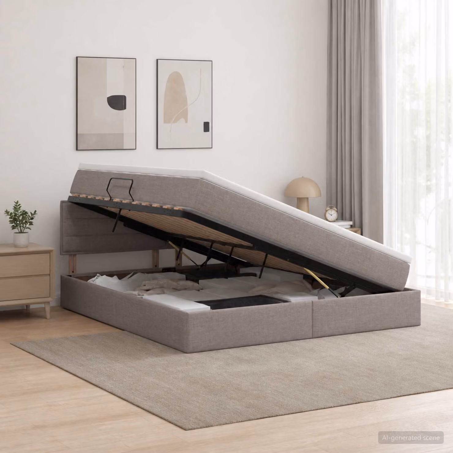 Letto con contenitore e materasso ibrido vidaXL in velluto Tortora L/P/H: 160 x 200 cm