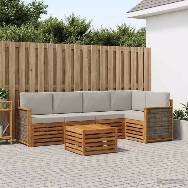 Set di divani da esterno 6 pz Naturale e Grigio Chiaro 3384377