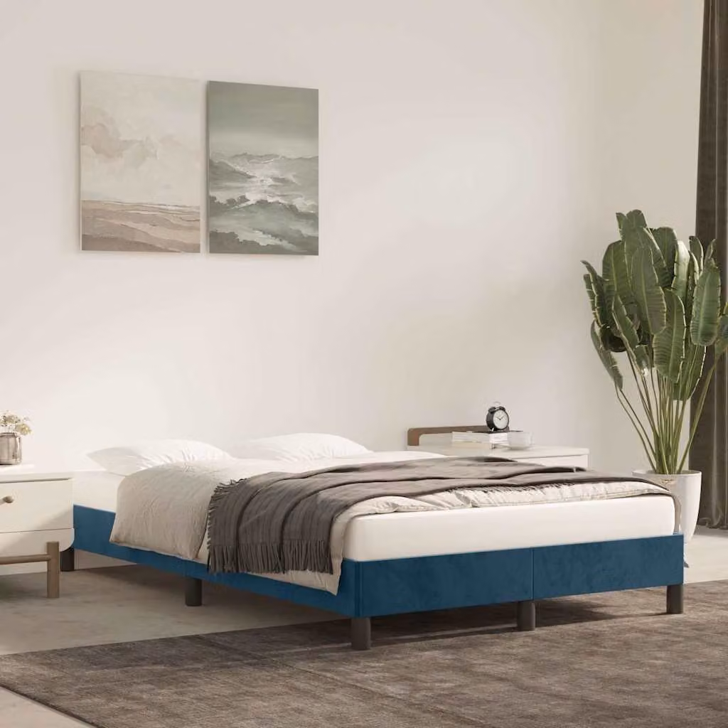 vidaXL Giroletto in Velluto Blu con Doghe in Legno L/P: 120 x 200 cm