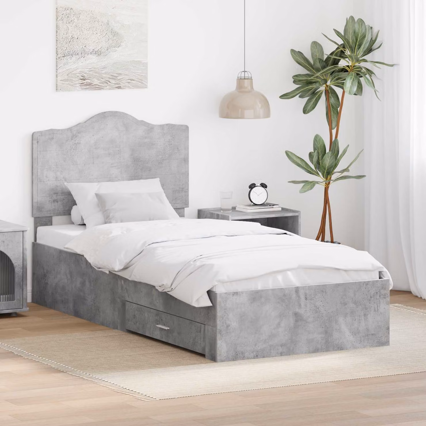 vidaXL Struttura del letto con cassetti in legno MDF Grigio, L/P/H: 90 x 200 x 100 cm