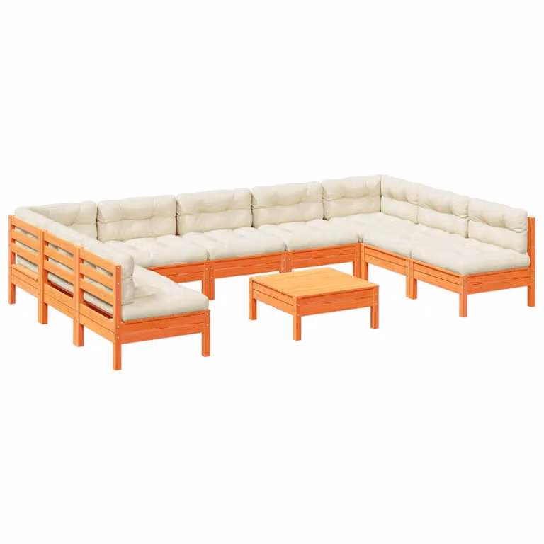 Set Divani Giardino 10pz con Cuscini Marrone Cera Massello Pino