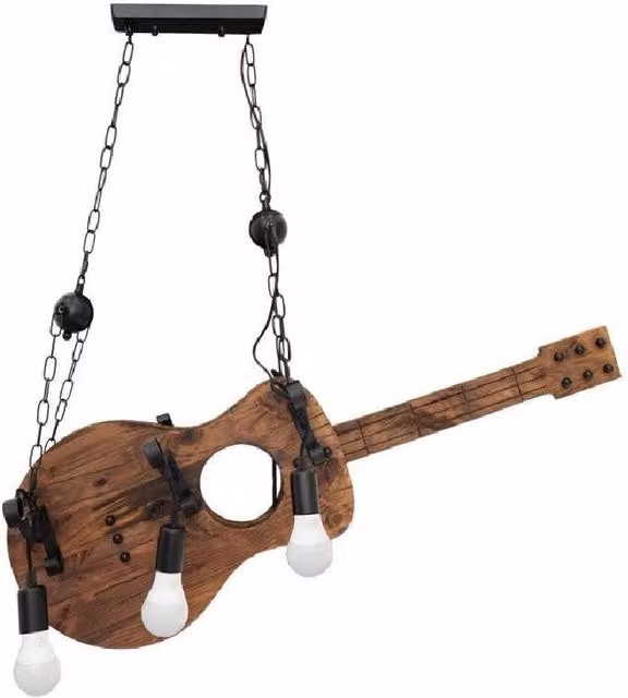 Lampadario a sospensione Trade Shop Traesio con design a forma di chitarra in legno marrone, 6 attacchi E27