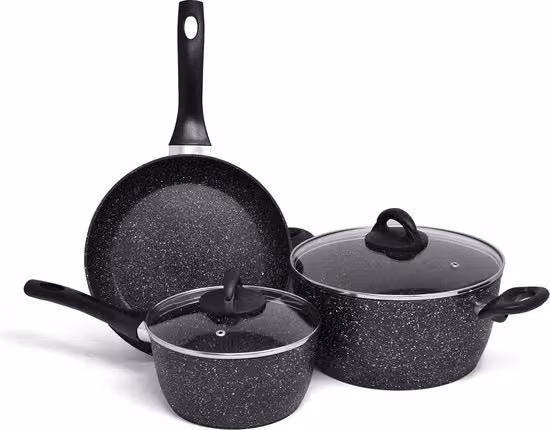 Set di Pannini Induttivi da 3 - Set di Pannini in Alluminio con Coperchi in Vetro - Multifunzionale