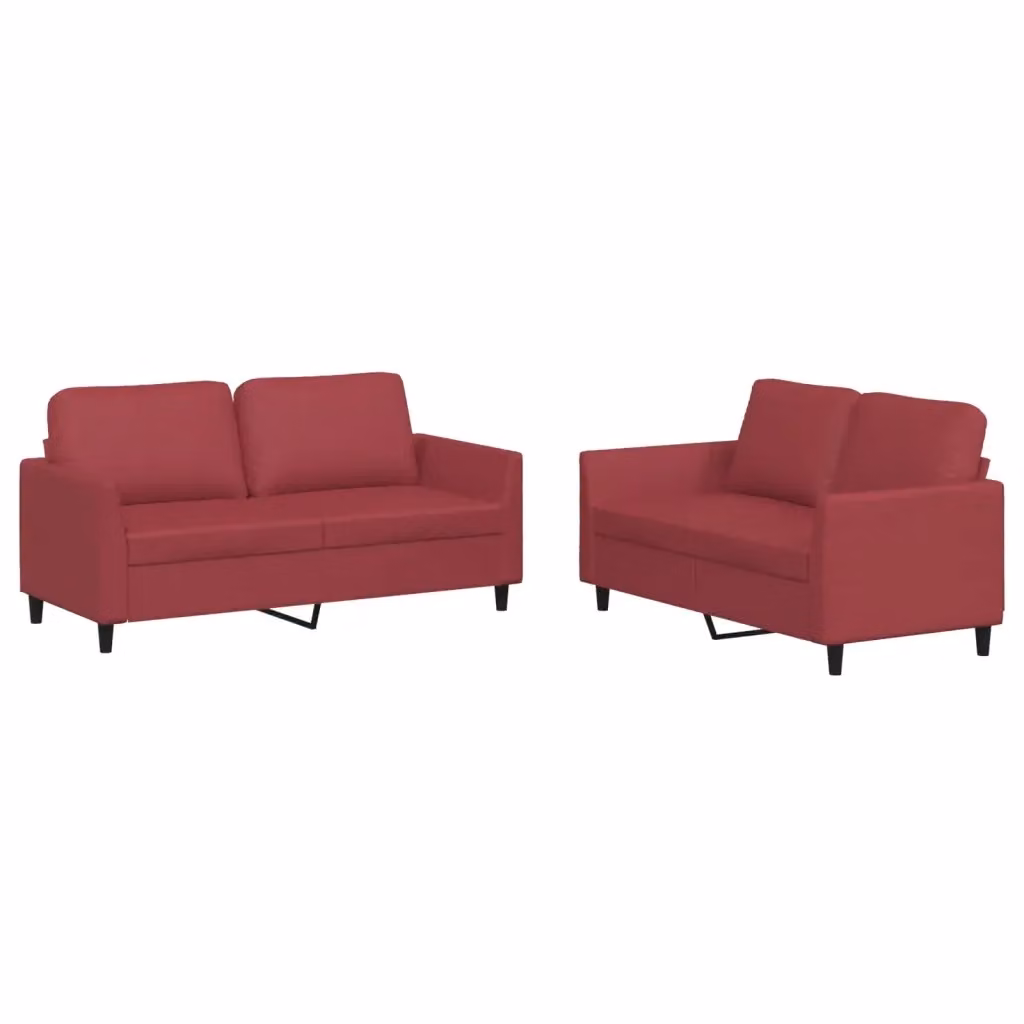 Set di 2 Divani vidaXL in Similpelle Rosso con Cuscini, Design Moderno per Soggiorno – 2