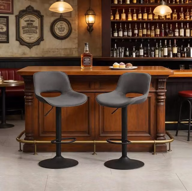 Set di 2 sgabelli da bar grigi – girevoli, regolabili da 58 a 80 cm, con schienale