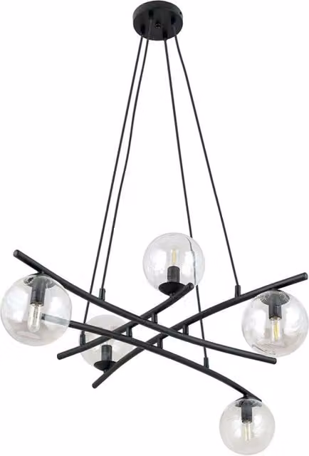 Lampadario Moderno Zarmon Acciaio Nero Trasarente 5 Luci E14