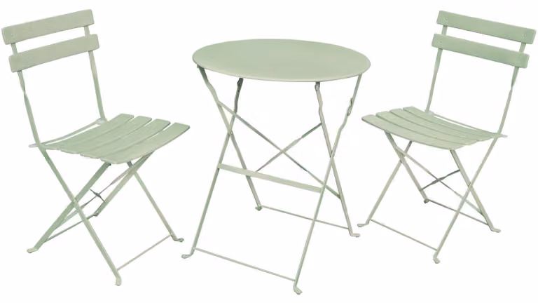 Set di mobili da balcone raumhirsch ORION, 3 pezzi: tavolo pieghevole, 2 sedie pieghevoli, set da giardino in metallo per esterni, gruppo sedute, set da bistrot, colore verde