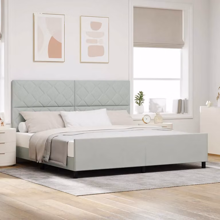 Letto a molle con testiera vidaXL in velluto grigio, L/P/H: 200 x 200 x 207 cm