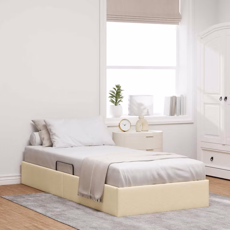 Letto ottomano con contenitore vidaXL in tessuto beige con base a sollevamento L/P/H: 203 x 100 x 140 cm