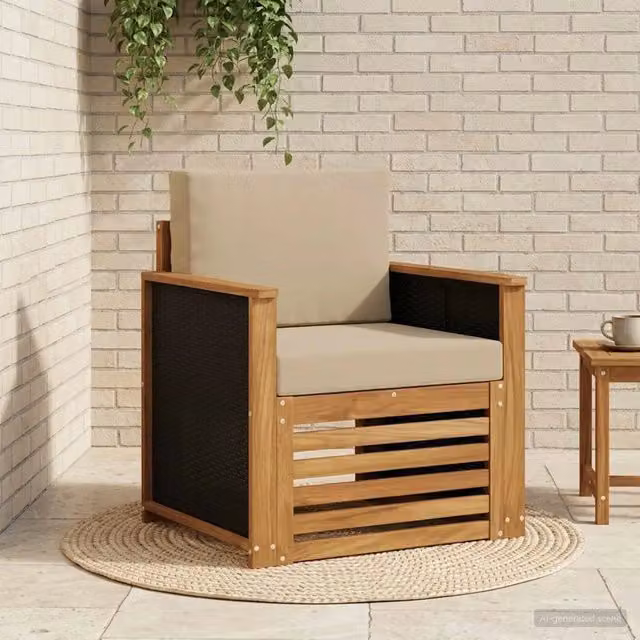Divano centrale componibile per esterno Design In in legno di acacia e tessuto beige con cuscini inclusi – 1