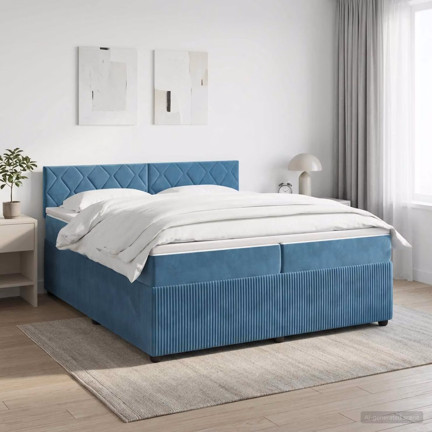 Maison Exclusive - Letto boxspring con materasso blu scuro 200 x 200 cm in velluto