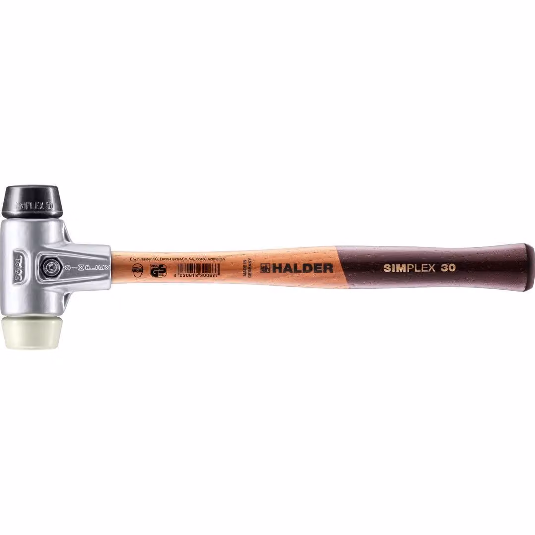 Mazza SIMPLEX soft-face con alloggiamento in alluminio e manico in legno, Ø 30, composizione gomma / nylon