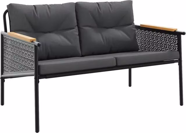 Panchina da giardino moderna in legno di teak e metallo con braccioli, colore antracite, L: 116 cm