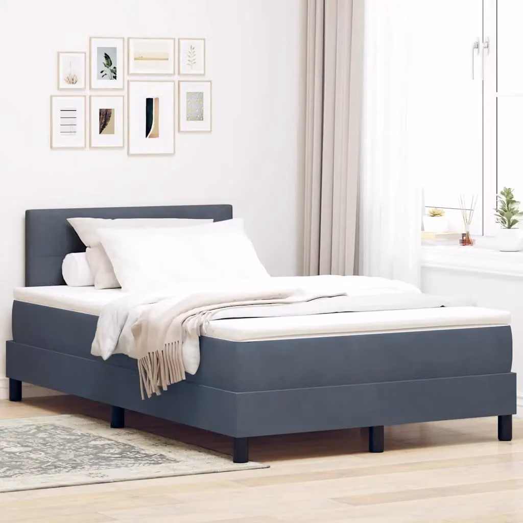 Letto a molla con illuminazione LED vidaXL in velluto grigio, L/P: 200 x 120 cm