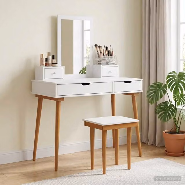 Set Tavolo da Trucco FAUSKE vidaXL Bianco L: 100 cm, P: 50 cm, H: 143 cm