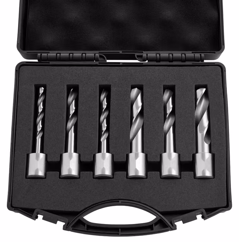Set di punte a HSS - Attacco Weldon, 6 pezzi - Ø 6,35–14,28 mm - Profondità di taglio 5,08 cm - Per trapani magnetici - Per acciaio, alluminio, rame - Con valigetta in plastica