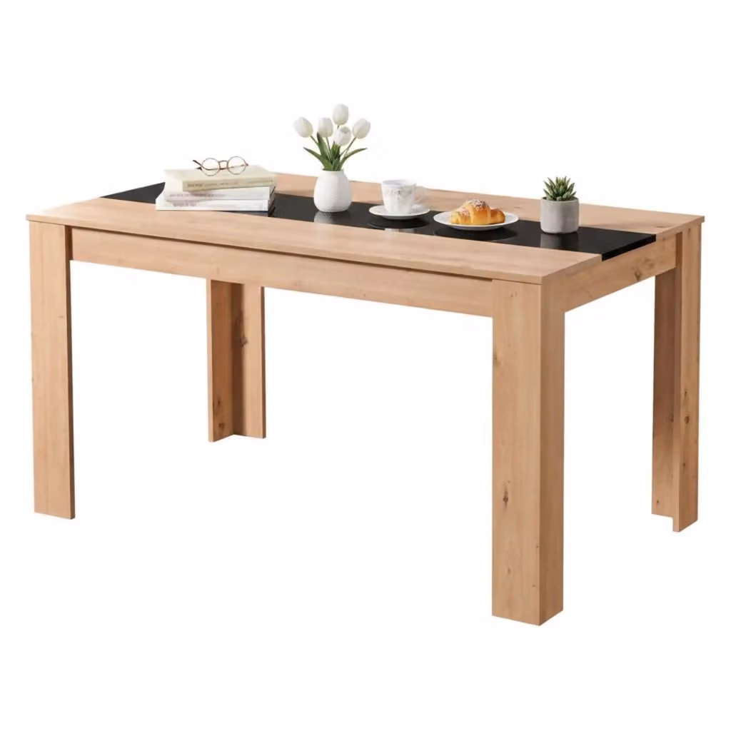 DMORA Tavolo da pranzo moderno rettangolare in legno per 6 persone, Marrone Rovere e Nero, L: 135 cm, P: 80.5 cm, H: 74.5 cm – 2