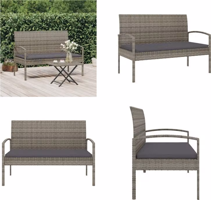 vidaXL Panchina da giardino con cuscini Grigio 105 cm Poly Rattan - Panchina da giardino - Panchine da giardino - Panchina da esterno - Panchina da esterno