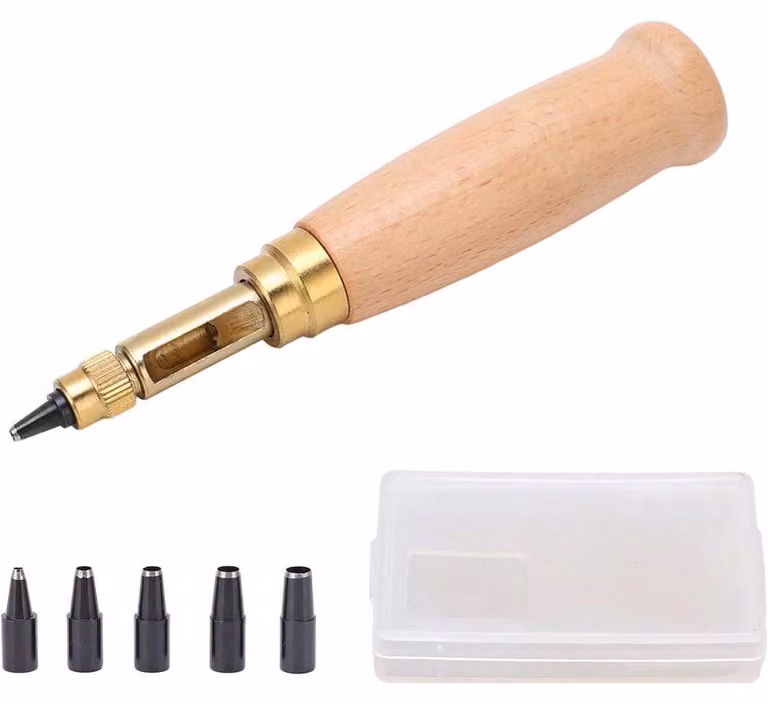 Trapano automatico per forare la pelle, con manico in legno, disponibile in 6 dimensioni: 1,5-4 mm