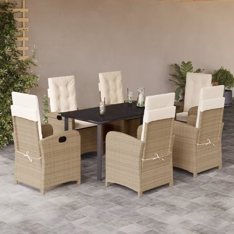 Maison Exclusive - Set da pranzo da giardino 7 pezzi con cuscini in polyrattan beige