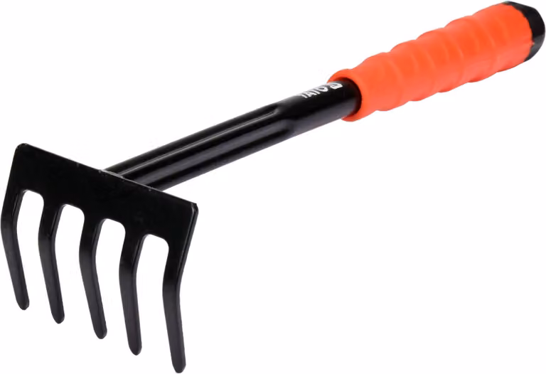Piccolo rastrello manuale in acciaio da 325 mm con manico in plastica