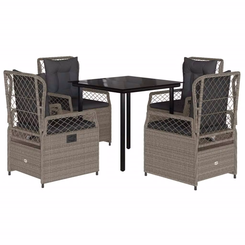 Set Pranzo da Giardino 5pz con Cuscini Grigio Chiaro Polyrattan