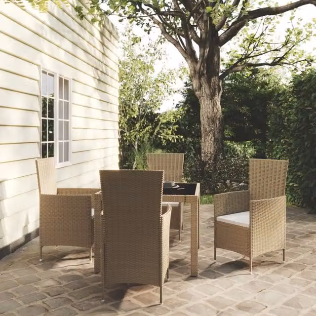 Set Mobili da Pranzo Giardino 5 pz con Cuscini Polyrattan Beige 3094902