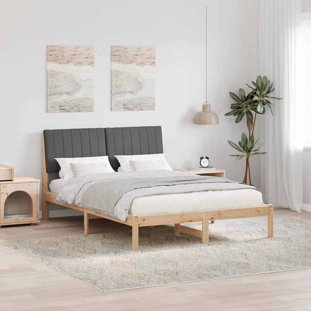 Struttura del letto moderna in pino massello vidaXL, colore marrone e grigio, L/P/H: 140,5 x 200,0 x 207,0 cm – 1
