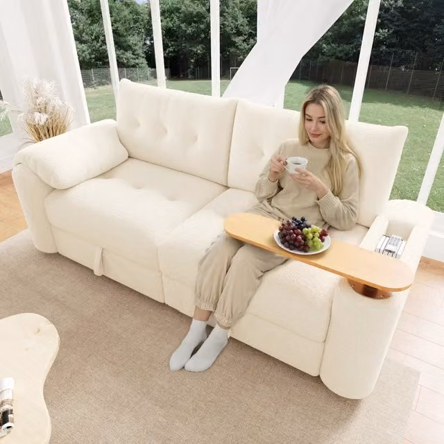 Divano 3 Posti con Stauraum e Tavolino Integrato ¨C MINIMAL ¨C Beige, Velluto, Modulare