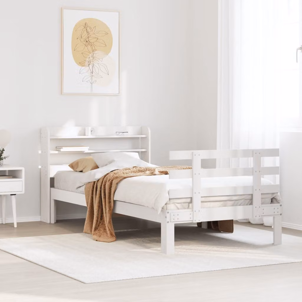 vidaXL Letto con Testiera in Legno di Pino Bianco L/P/H: 200 x 100 x 82 cm