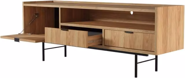 Mobile TV Contemporaneo Con 1 Anta A Ribalta 2 Cassetti E Vano A Giorno Per Salotto Zona Living Con Passacavo 150 X 40 X 55 Cm Rovere