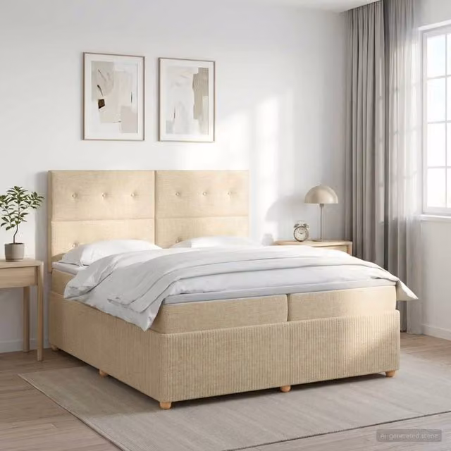 Letto box spring con materasso ibrido vidaXL beige L/P/H: 200 x 200 x 140,5 cm