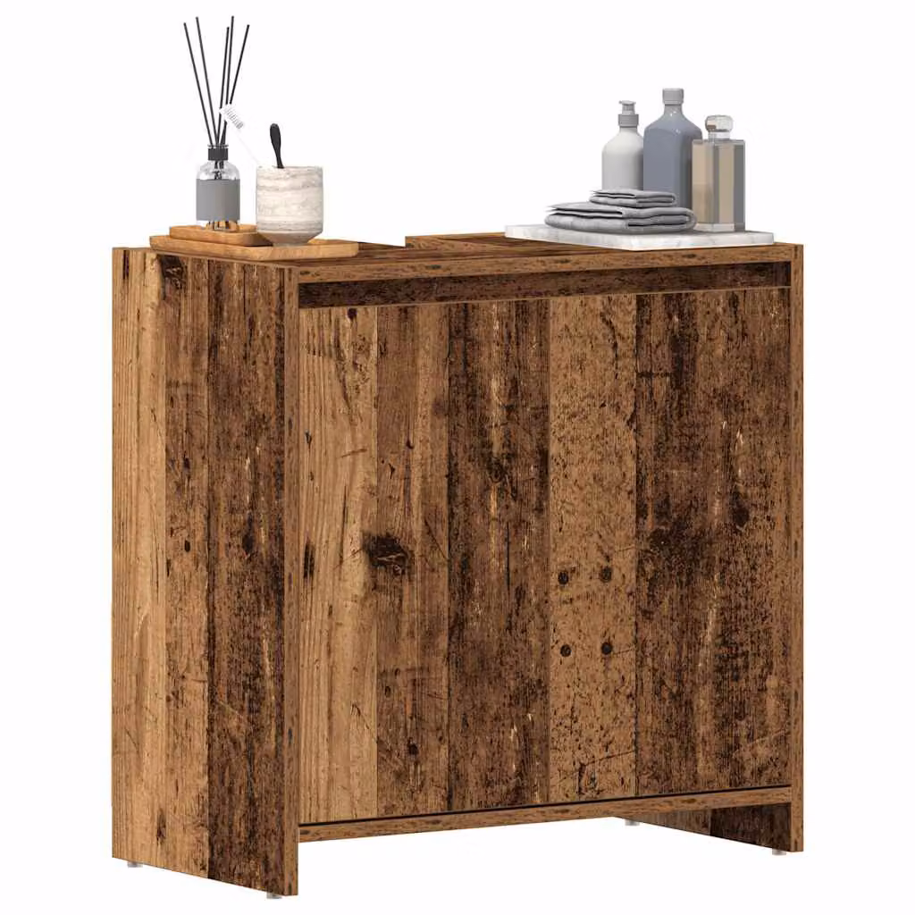 Mobile Lavabo da Bagno vidaXL in Legno Antico Marrone con Ante a Battente L/P/H: 60 x 33 x 60 cm