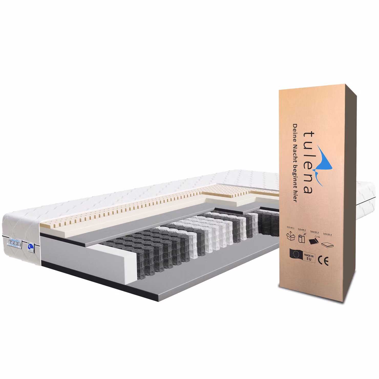 Materasso a molle TULENA materasso a molle insacchettate 90 x 190 cm , Strato in memory foam e lattice H2 / H3 - rivestimento lavabile - Comfort Plus