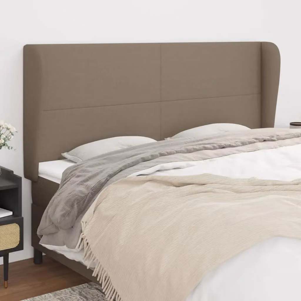 Testata del letto con design classico in tessuto beige e legno di larice, L: 203 cm, P: 23 cm, H: 118/128 cm – 2