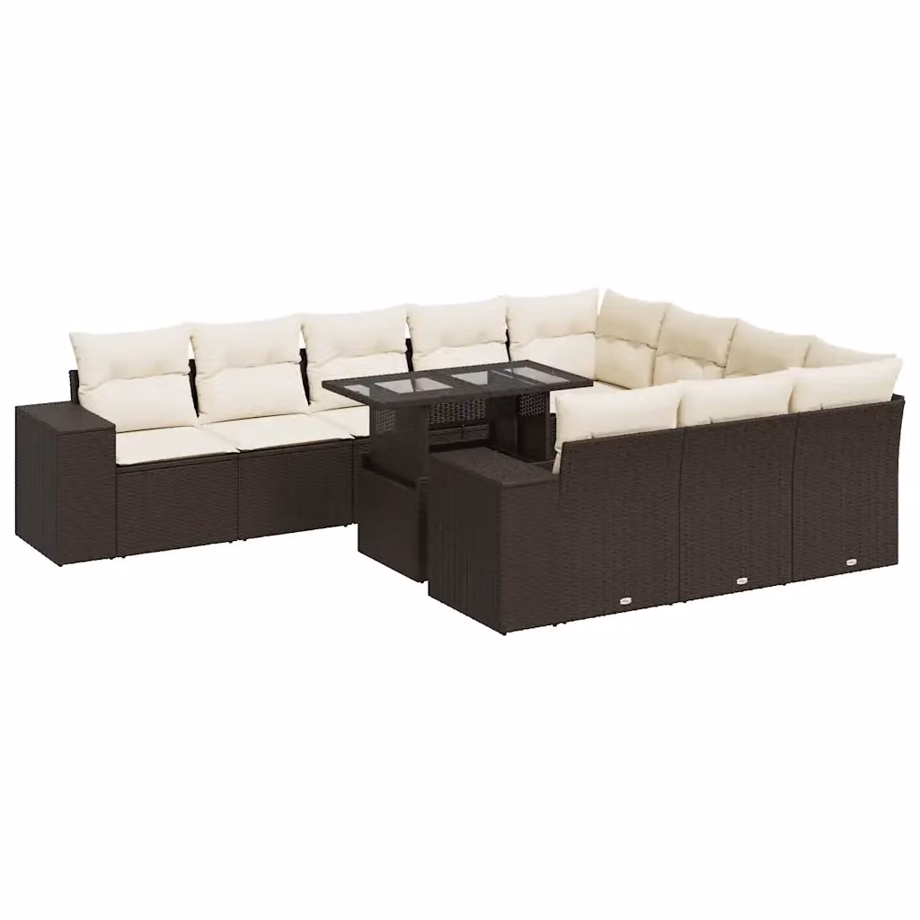 Set di Divani da Giardino vidaXL 11 Pezzi con Cuscini e Tavolino, Polyrattan Marrone e Bianco con Struttura in Acciaio Verniciato a Polvere – 2